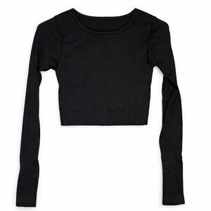 Lululemon Black Ribbed Long Sleeve Cropped Athletic Top Built-In Bra Size 6